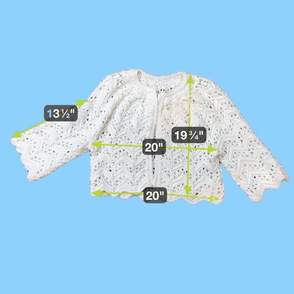 Handmade Crochet Sweater Boho Grandma Core White Lace Zig-Zag 3/4 Sleeve Vintage - Picture 4 of 4